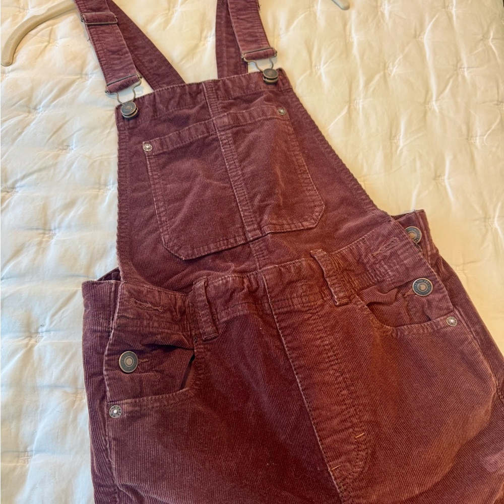 We The Free Slim Ankle Corduroy Overalls in Chocolate/Burgundy